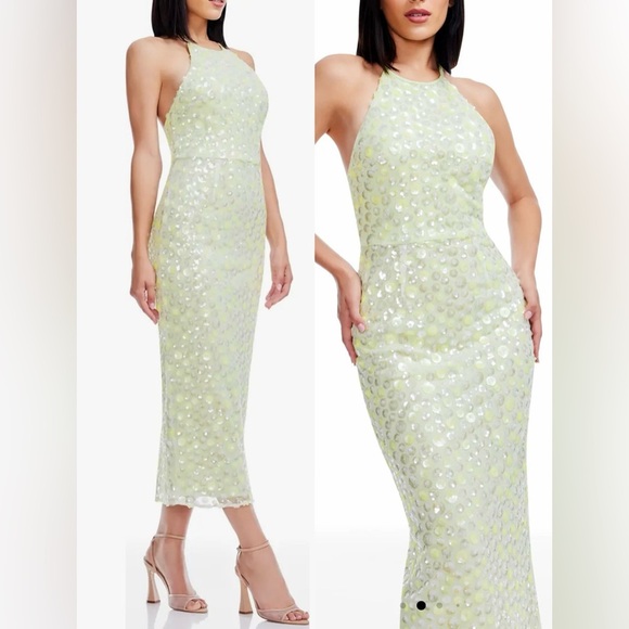 NEW Dress the Population Dani sequins halter midi floral green Dress sz S - Picture 7 of 8